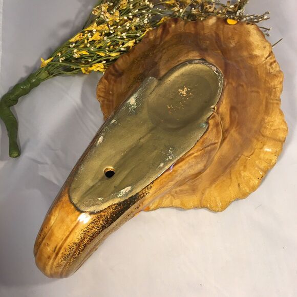 USA Art Mid Century Pottery Volcanic Orange Drip Glaze Cornucopia Fall Decor - Picture 4 of 12